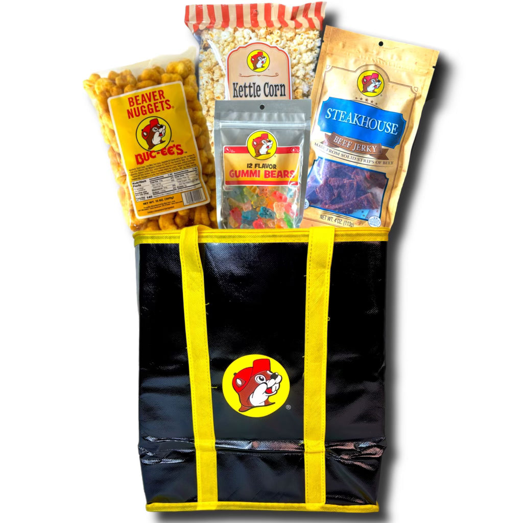 Bucees Snack Bundle 4pc (Kettle popcorn, Gummy Bears, Beef Jerky, Beaver Nuggets)